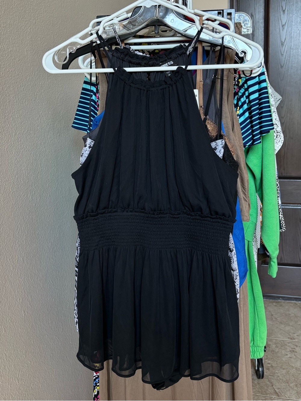 Express Black Smocked Waist Sleeveless Top